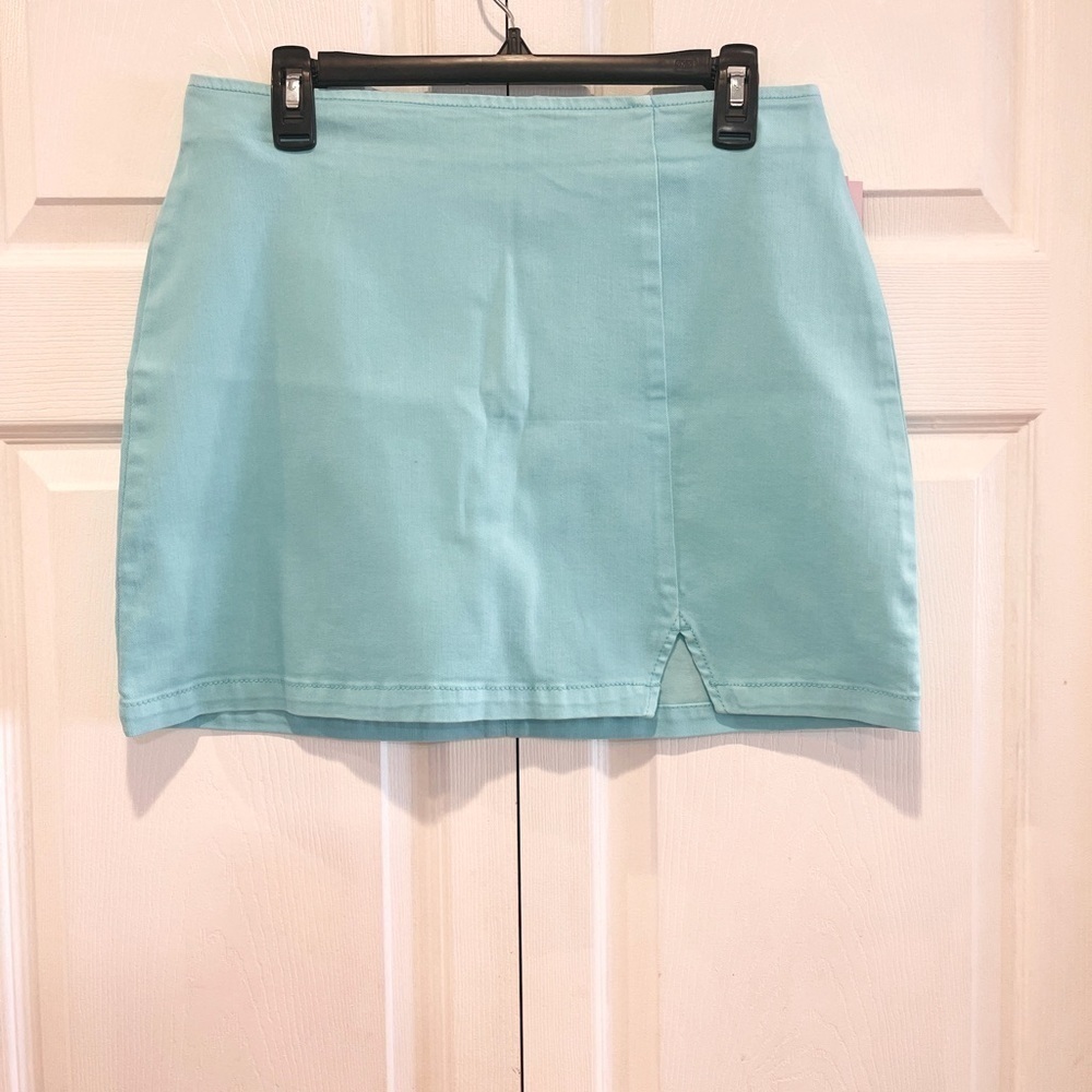 Wild Fable Women Stretchy Glitter Turquoise Colored Mini Skirt Size 12 - Picture 4 of 15